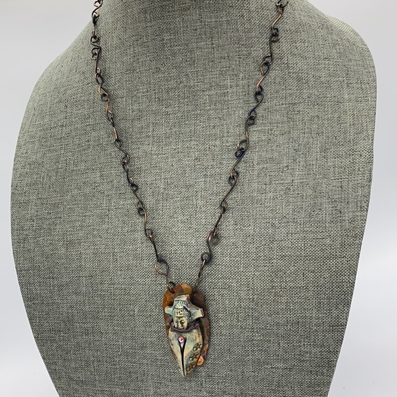 Buddha necklace copper polymer clay handmade chain - Picture 2 of 6